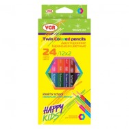 Карандаши  цветные 12/24 цветов VGR 001224DD "Happy Kids" 2-х сторонние, толстый корпус
