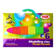 Пластилин  6цв VGR 26006-N "Happy Kids" 100г неоновые цвета, в карт.упак.