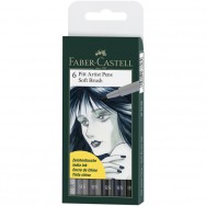 Ручка-кисточка капиллярная Faber Castell PITT® ARTIST PEN 167806 "Soft BRUSH" набор GREY 6 серых цветов