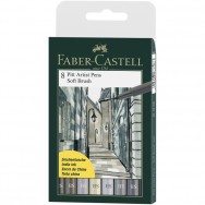 Ручка-кисточка капиллярная Faber Castell PITT® ARTIST PEN 167808 "Soft BRUSH" набор GREY 8 серых цветов