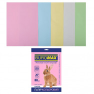 Бумага офисная цветная BuroMax PASTEL A4/ 80г/м2 набор 5 цветов, 20л, BM.2721220-99