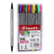 Ручка линер LUXOR DUAL WRITER 15400/10WT набор 10 цветов, линер 0,5мм/фломастер 1,0мм