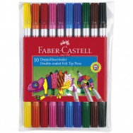 Фломастеры 10цветов Faber Castell 151110 Fibre-tip двухсторонние, в полиэтиленовой упаковке