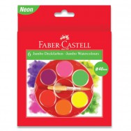 Акварель  6 цветов Faber-Castell 125006 сухие, Неон, D40мм, с кисточкой