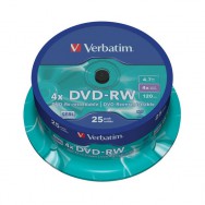 Диск  DVD+RW  Verbatim 4,7Gb 4x Cake 25 pcs Silver 43489