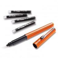 Ручка-кисточка Pentel POCKET BRUSH PEN XGFKPF черная, оранжевый корпус + 4 картриджа