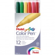 Фломастеры Pentel S360-12A набор 12 цветов в пластиковом чехле на кнопке, 1,2мм
