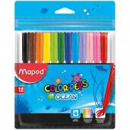 Фломастеры 12 цветов MAPED "Colour Peps  Ocean" 2.0мм, в полиэтиленовом футляре MP.845720