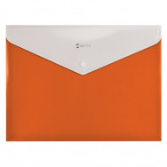 Папка на кнопке A4 Optima 31315-06 "ПОЛОСА" оранжевая, пластик 180мкм, с расширением дна на 20мм