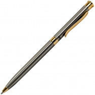 Ручка шариковая Regal R68007.B автоматическая, синяя, корпус нержавеющая сталь, детали цвета золота, в бархатном чехле