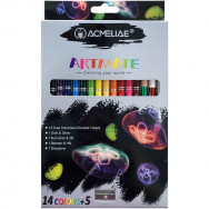 Карандаши  цветные 14 цветов ACMELIAE 43978 ARTMATE 15шт, 2х-стор., круглые, грифель 3 и 4мм, точилка