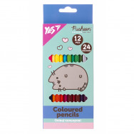Карандаши  цветные 12/24 цвета YES 290764 Pusheen 2-х сторонние, трехгранные, грифель 3мм