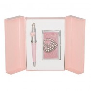 Набор подарочный Langres "Crystal Hear" ручка шариковая + визитница, розовый, LS.122008-10